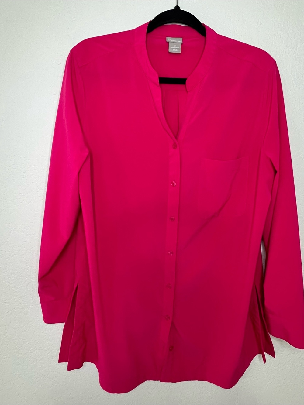 Chico’s Zenergy Women’s Size Large 2 Button Up Top Solid Pink Roll‎ Tab Sleeve